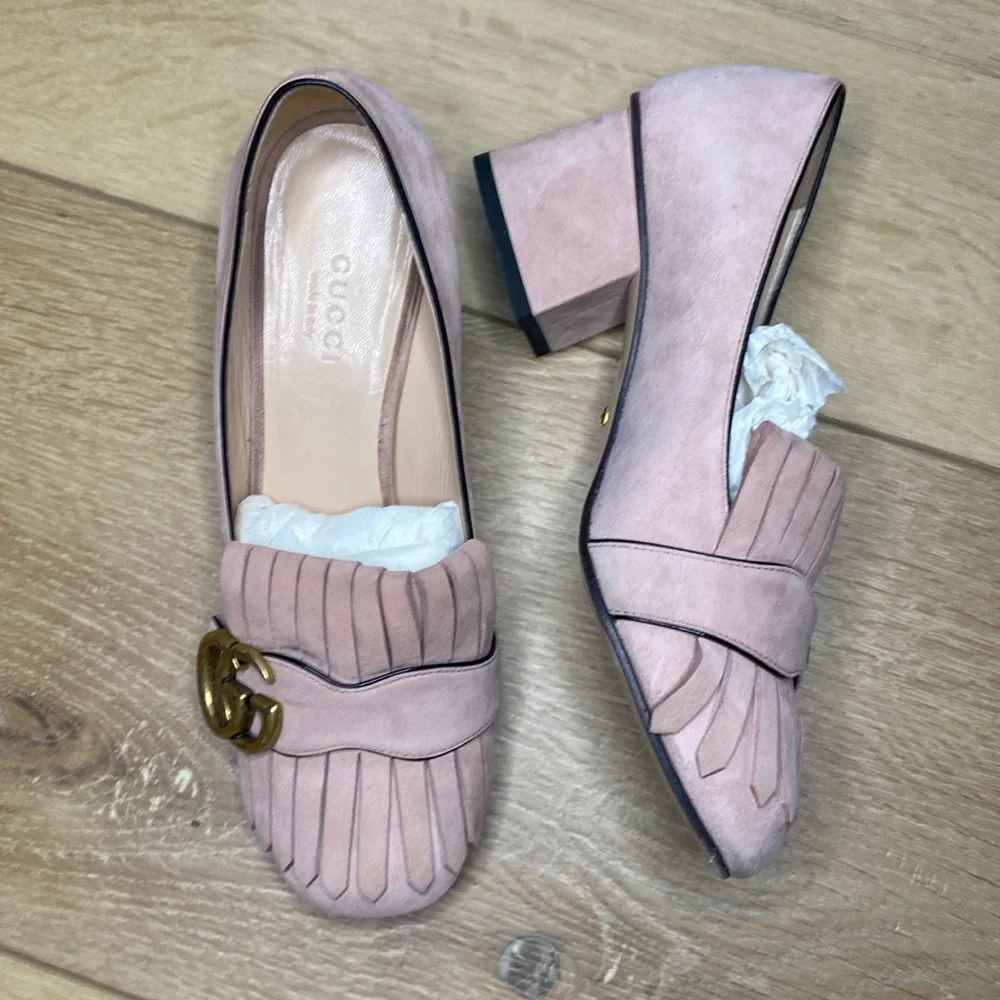 Gucci Suede Kid Scamosciato shoes 35 (5) GG logo crystal pink with box - Picture 1 of 8